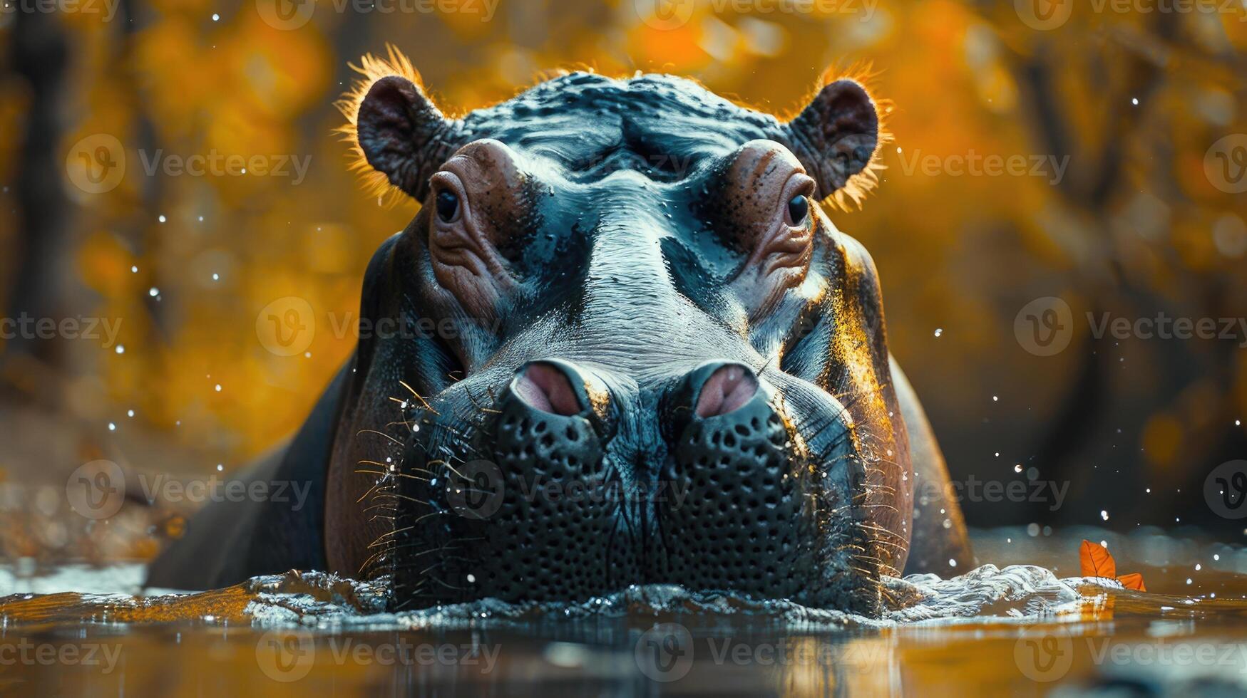 A large hippopotamus in an African river photo