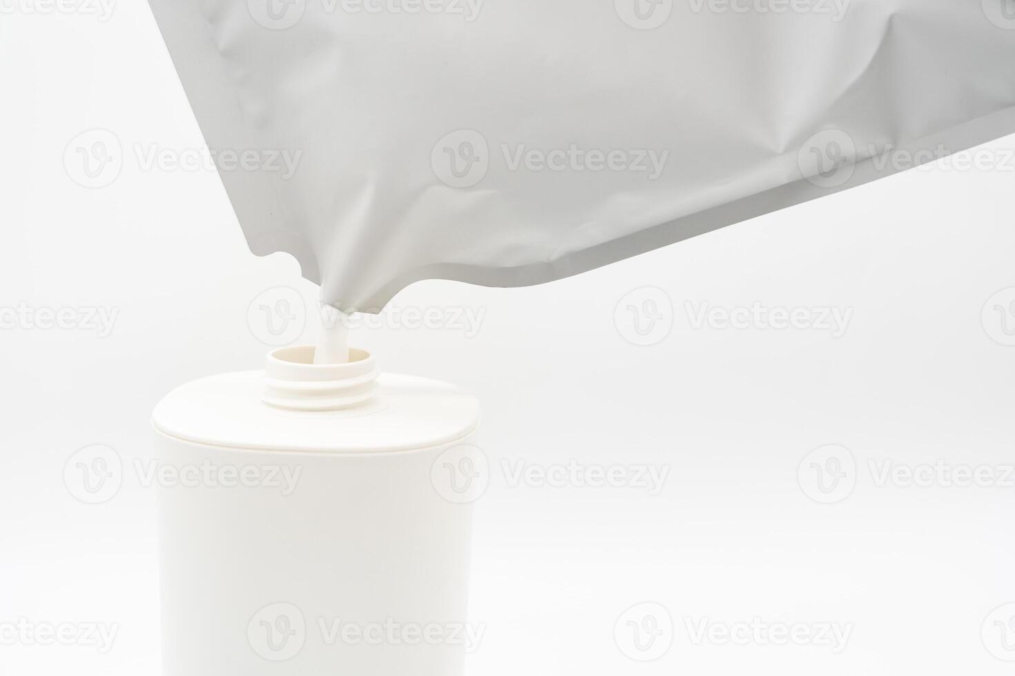 Refill to reduce plastic waste. soap or shampoo for refill. plastic bottles for refill liquid soap, shampoo and other products. Zero waste. Reuse reduce recycle concept. photo