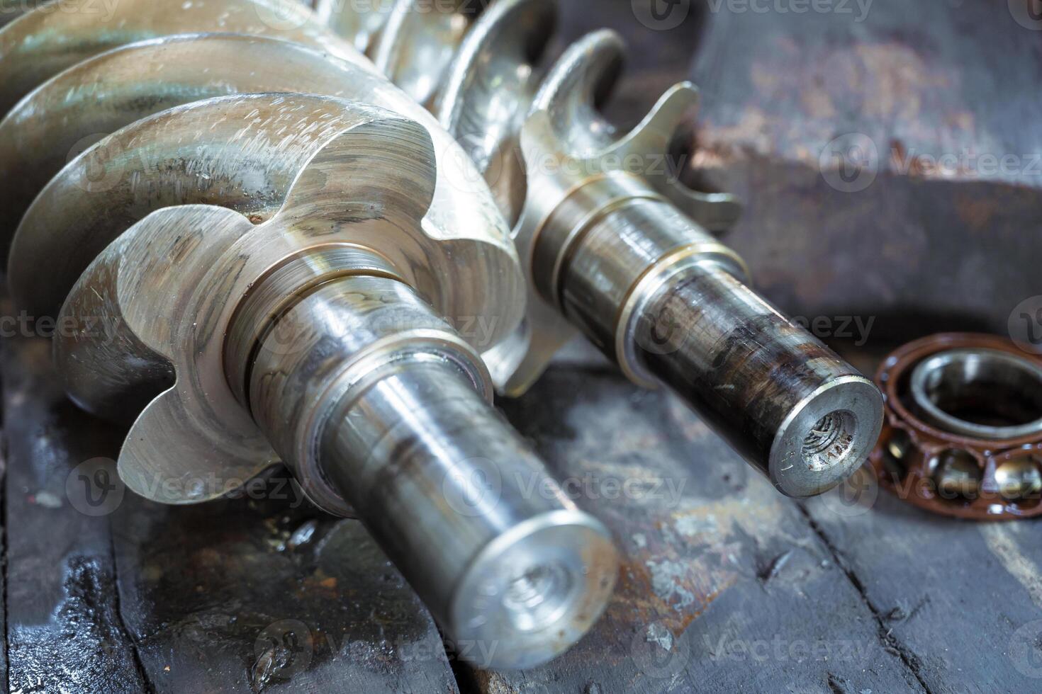 Details of a old screw compressor that has been in operation for a very long time photo