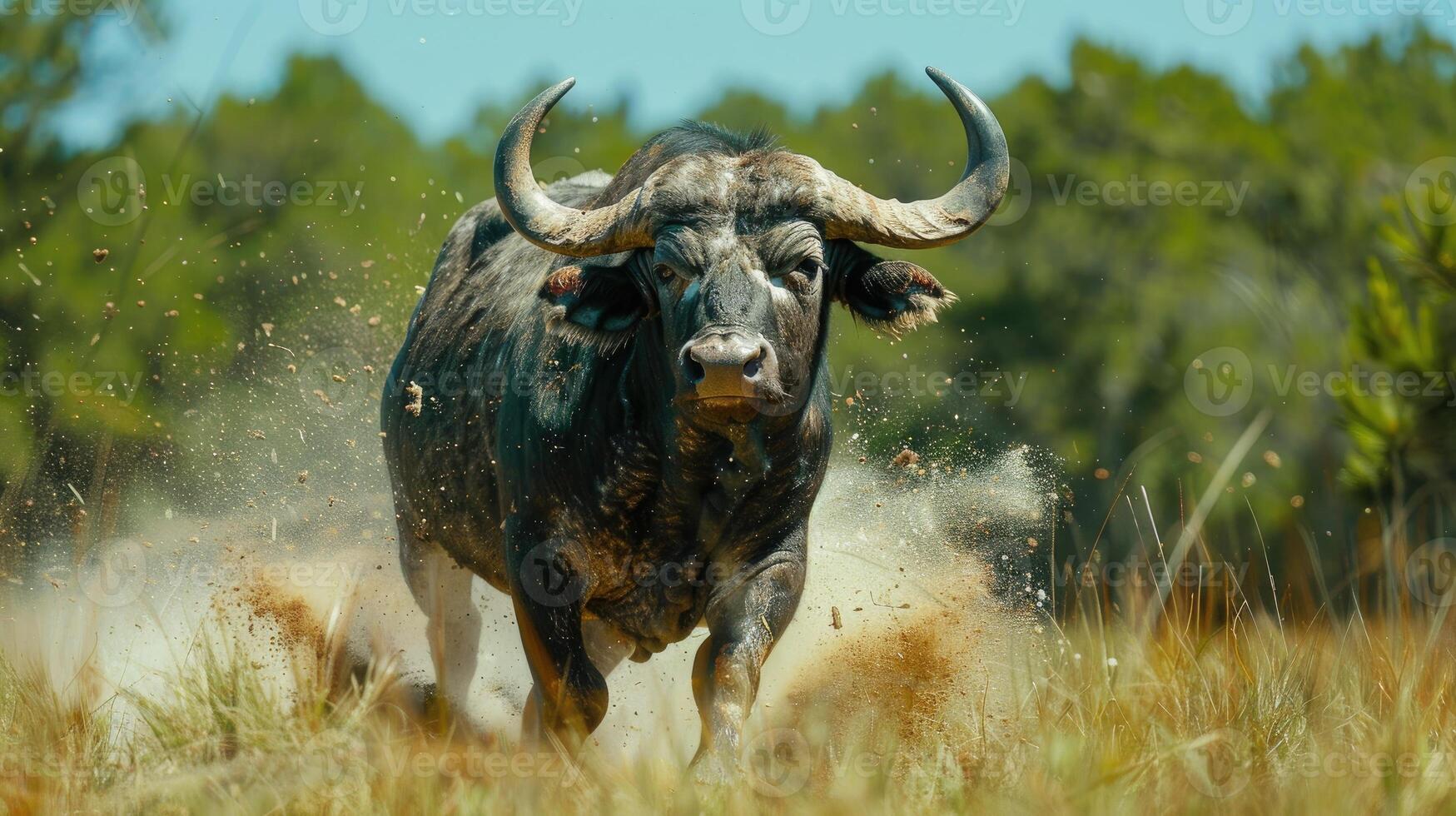 Angry buffalo in african savannah photo