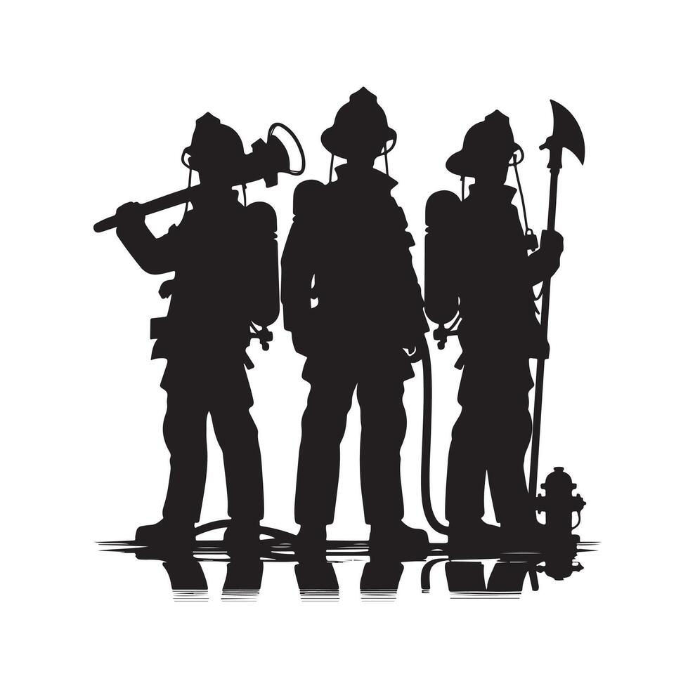 Firefighters group pose silhouette illustration vector
