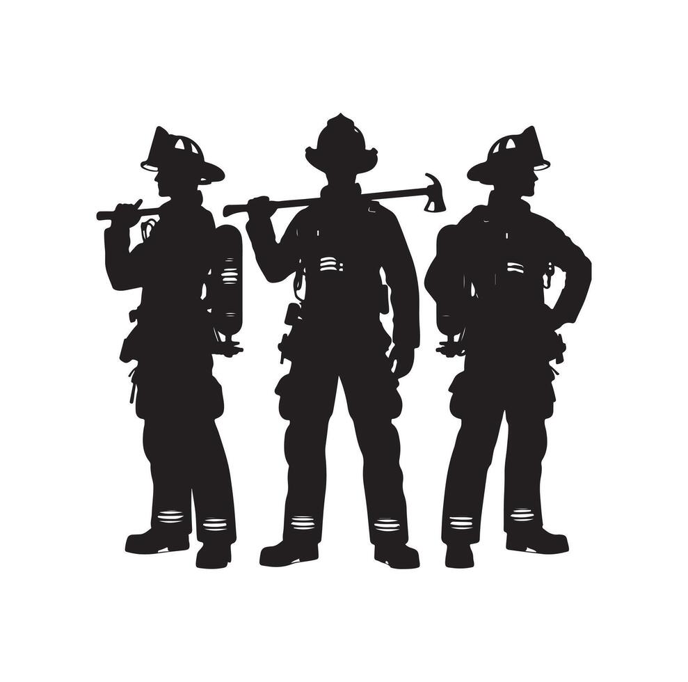 Firefighters group pose silhouette illustration vector