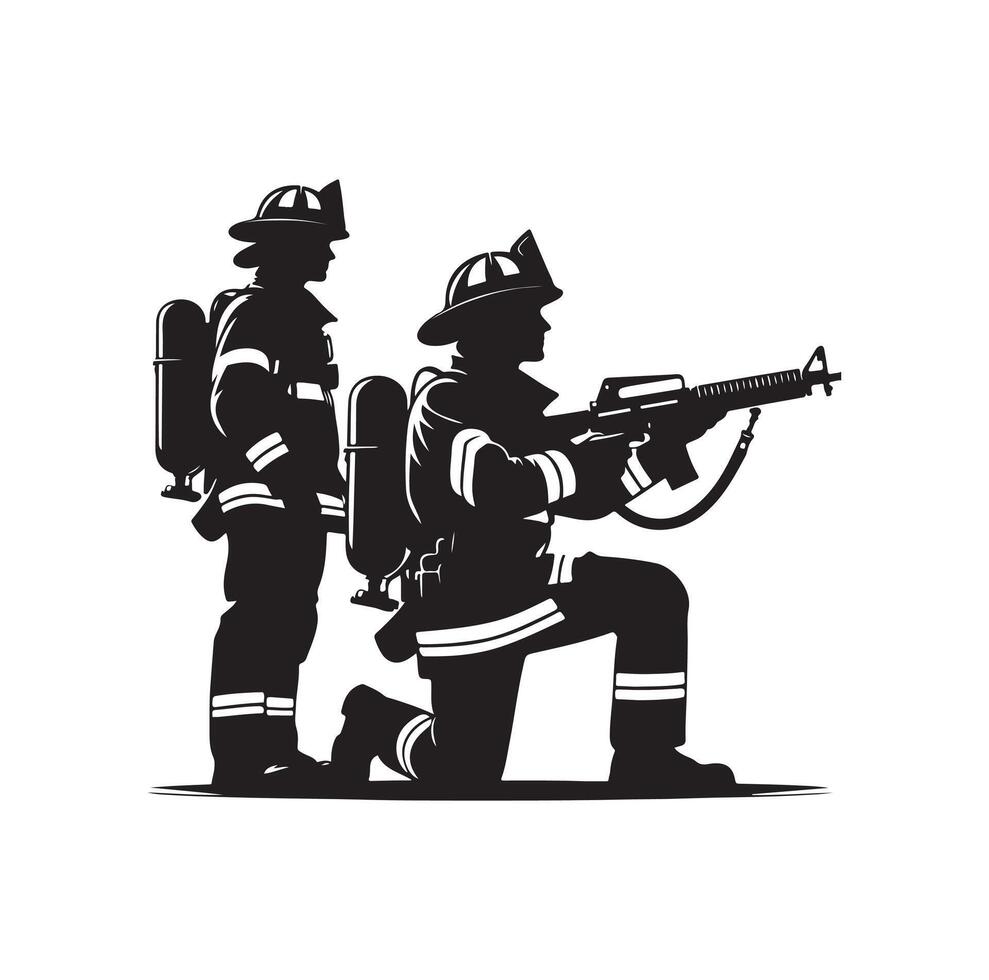 Firefighters group pose silhouette illustration vector