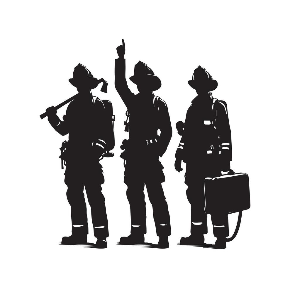 Firefighters group pose silhouette illustration vector