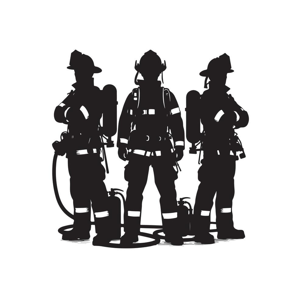 Firefighters group pose silhouette illustration vector