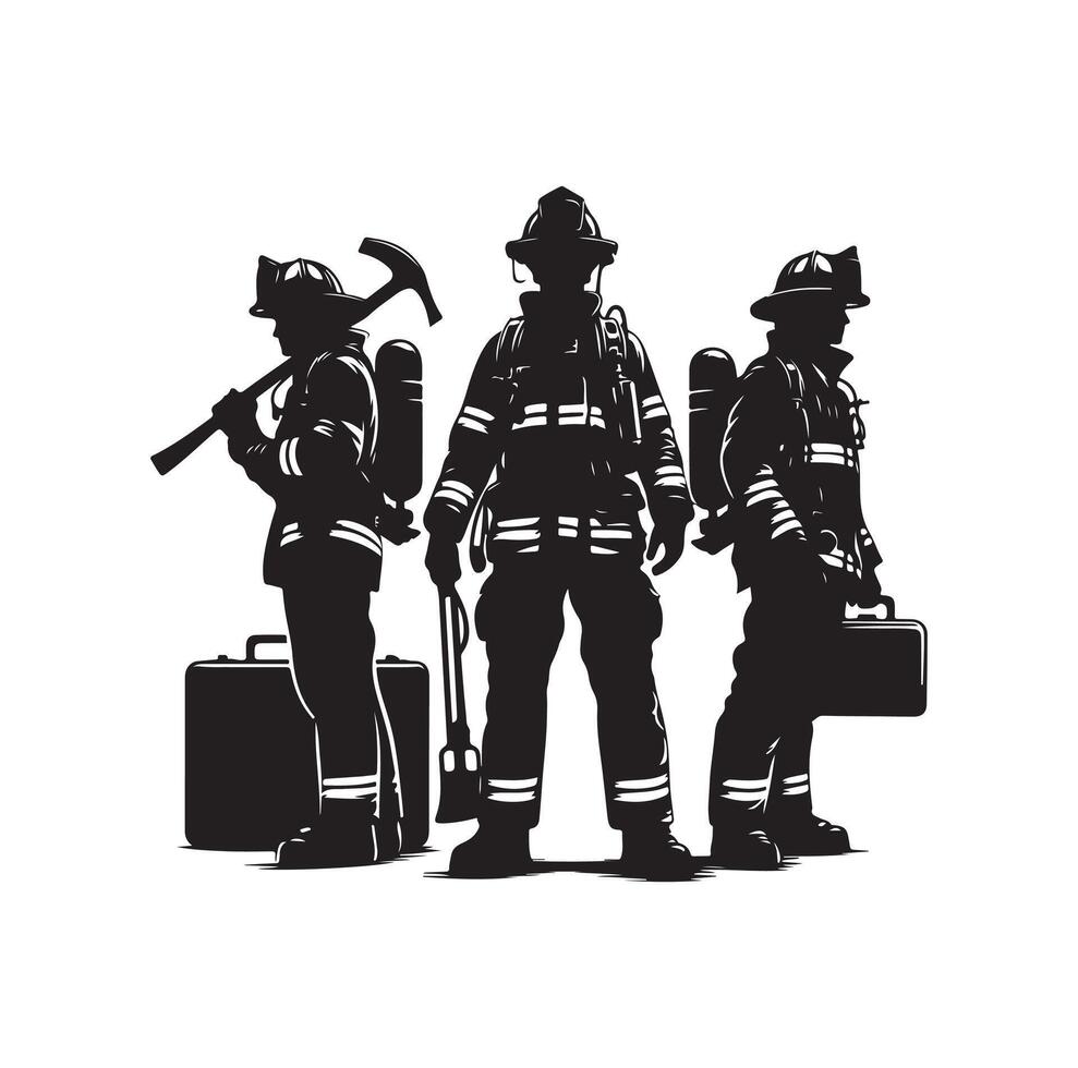 Firefighters group pose silhouette illustration vector