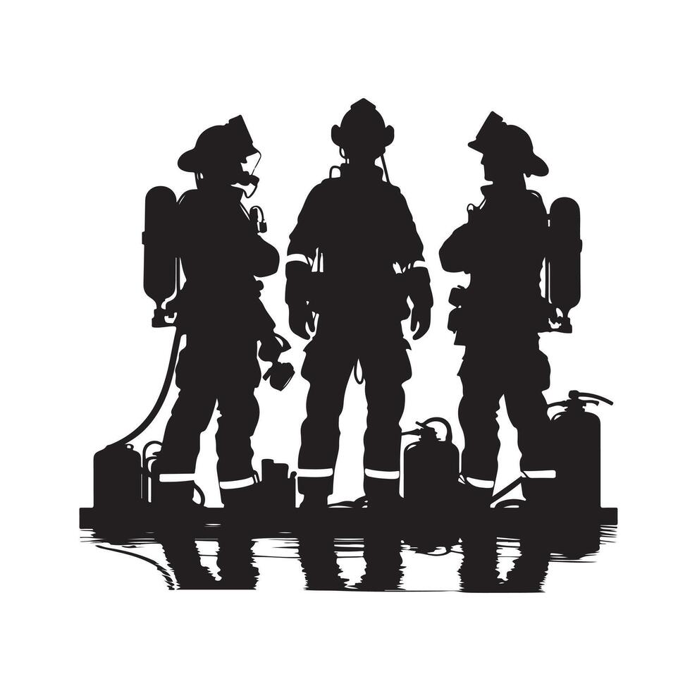Firefighters group pose silhouette illustration vector