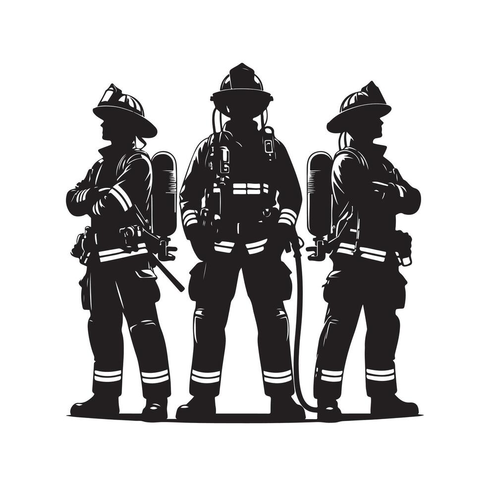 Firefighters group pose silhouette illustration vector