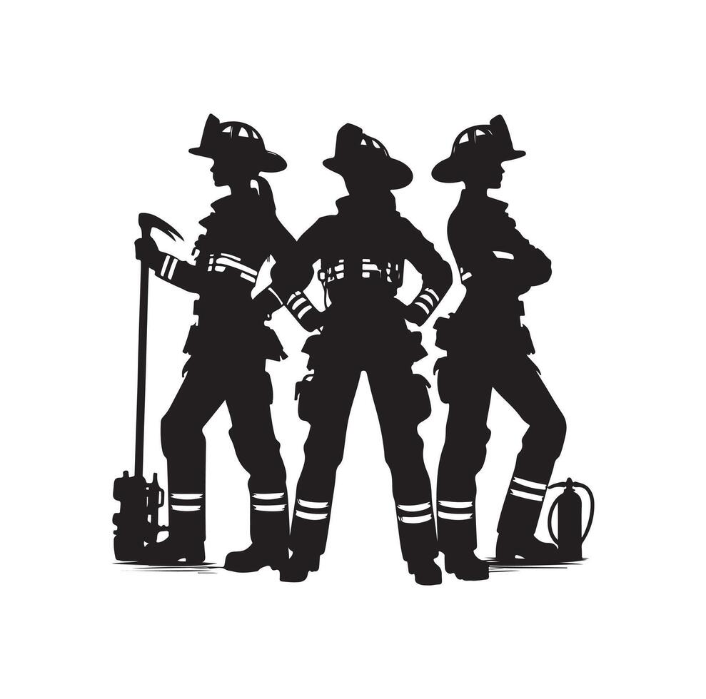 Firefighters group pose silhouette illustration vector