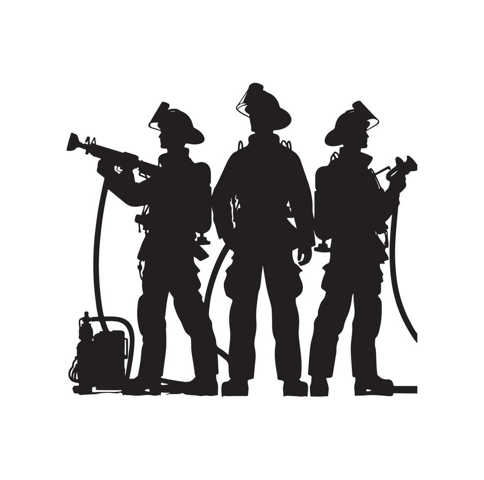 Firefighters group pose silhouette illustration vector