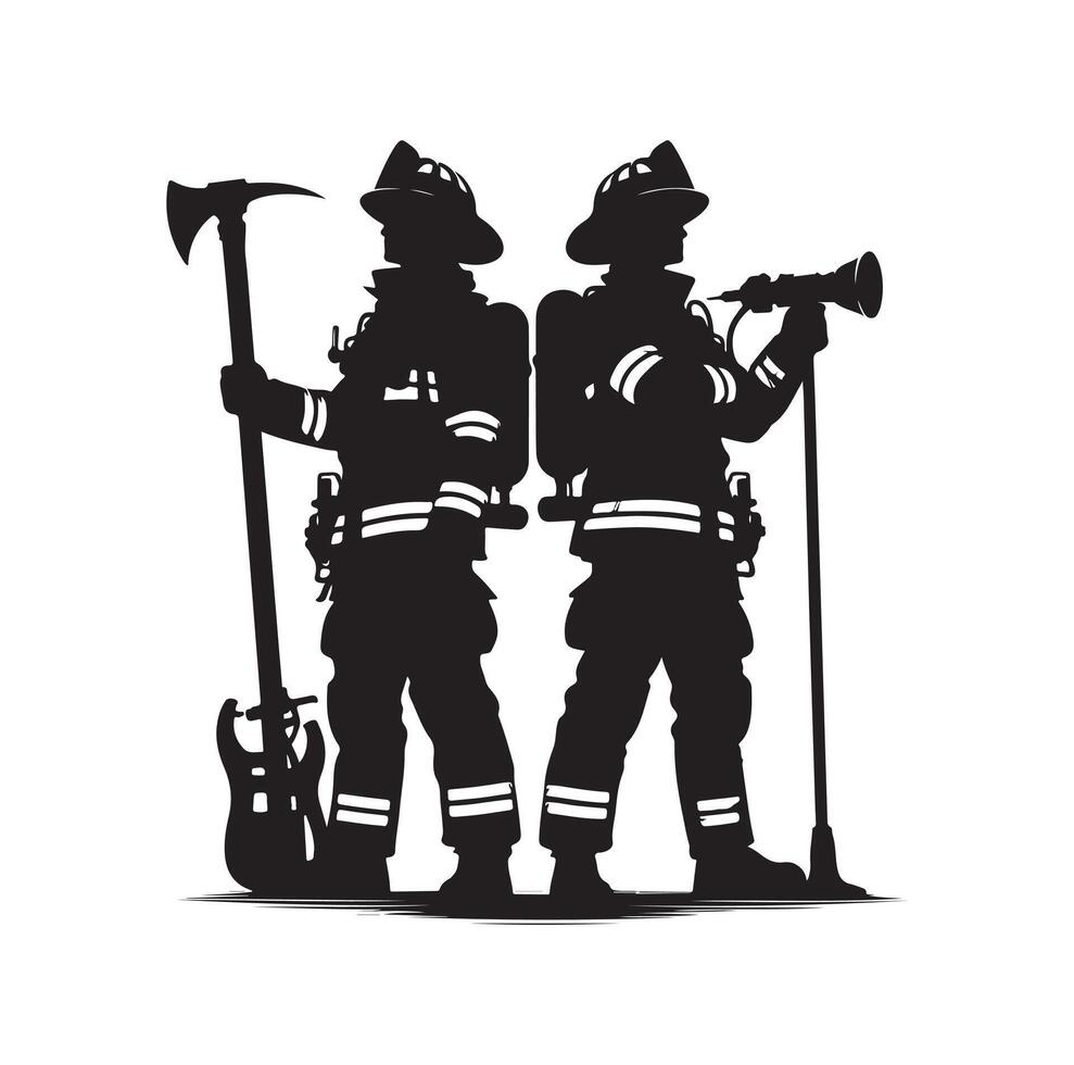 Firefighters group pose silhouette illustration vector