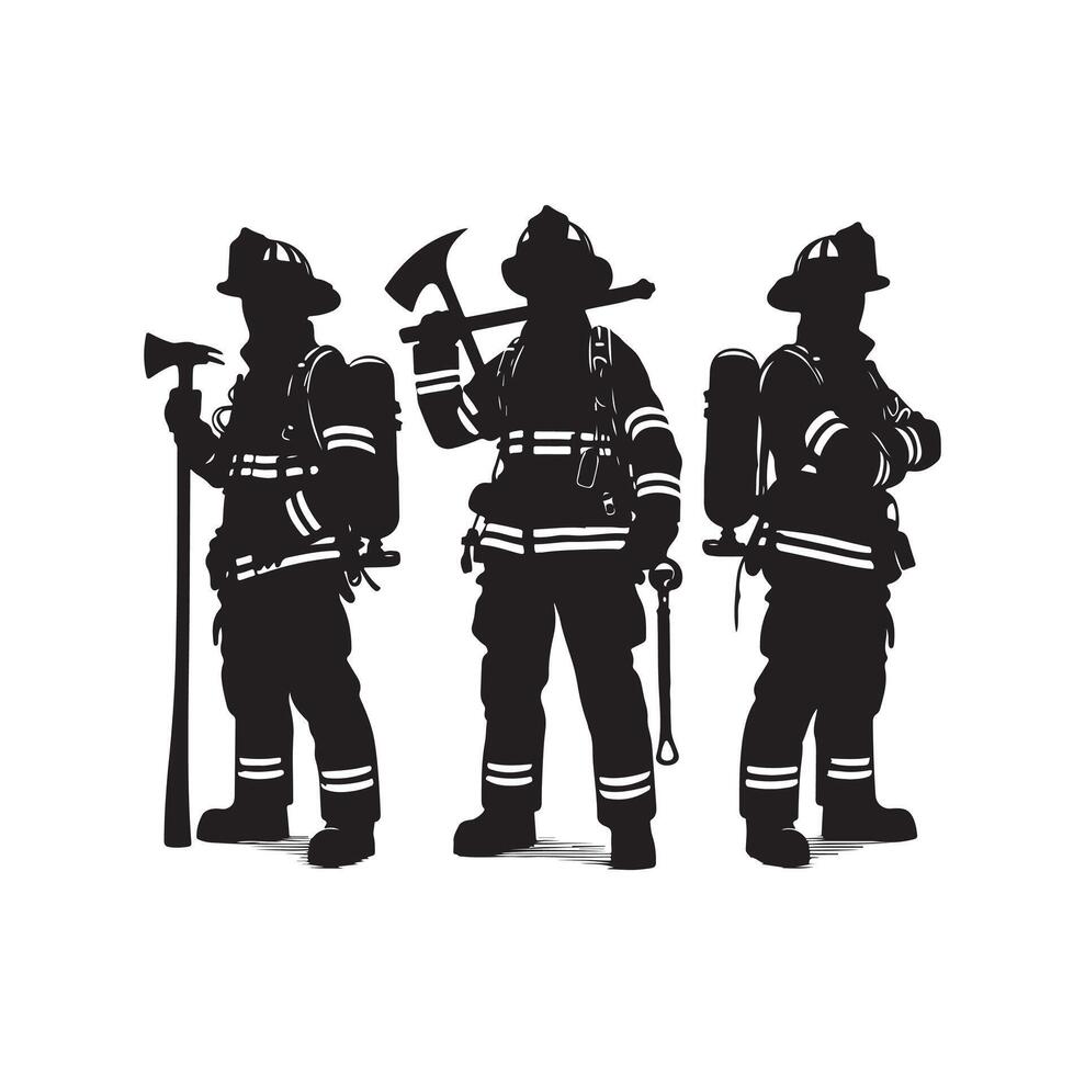Firefighters group pose silhouette illustration vector