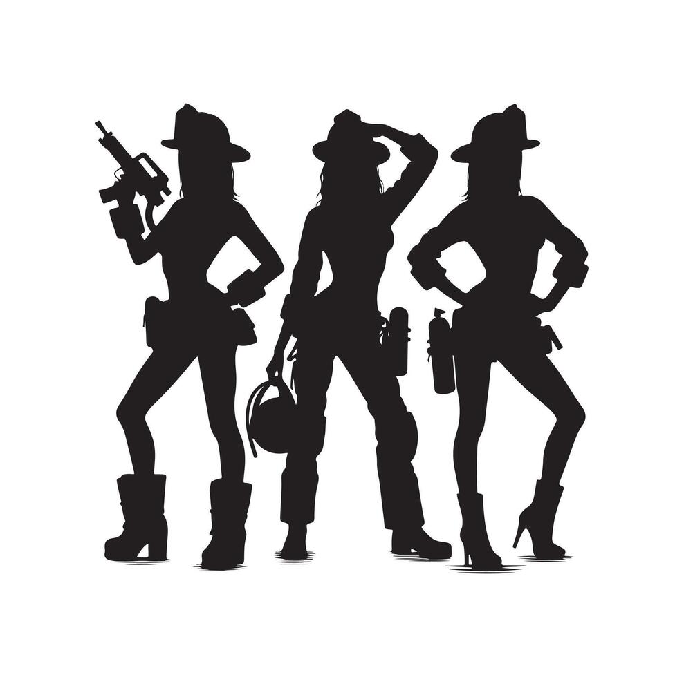 Firefighters group pose silhouette illustration vector