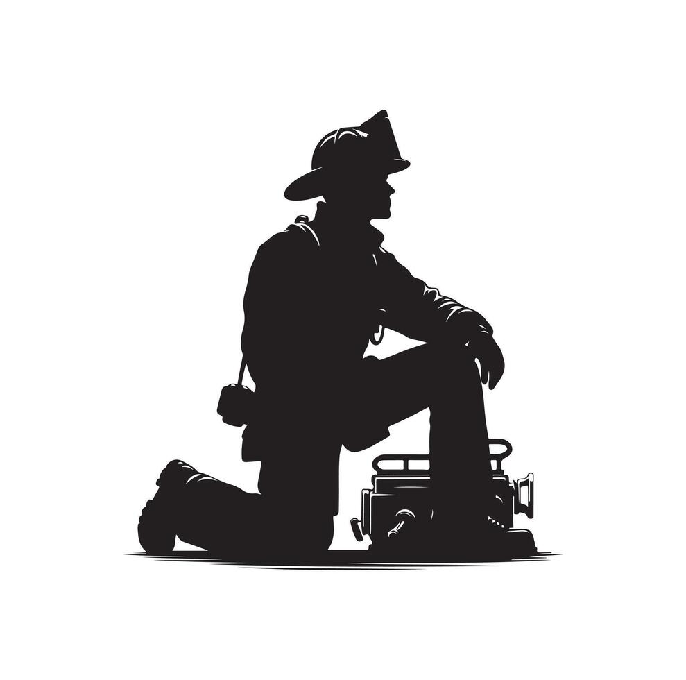 Firefighters group pose silhouette illustration vector