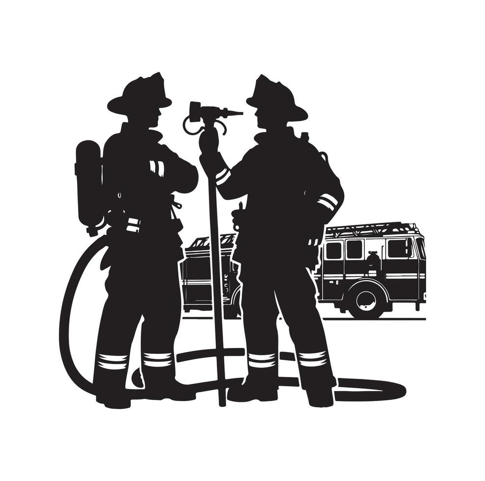Firefighters group pose silhouette illustration vector