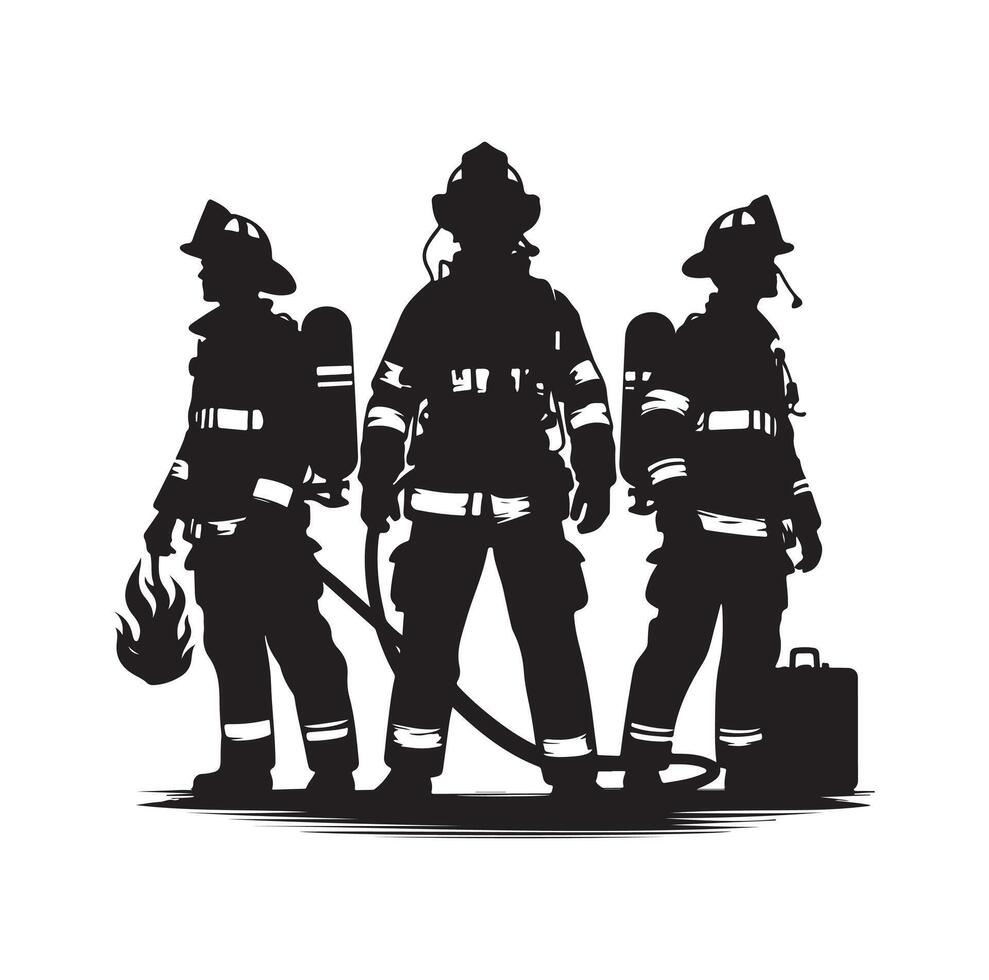 Firefighters group pose silhouette illustration vector