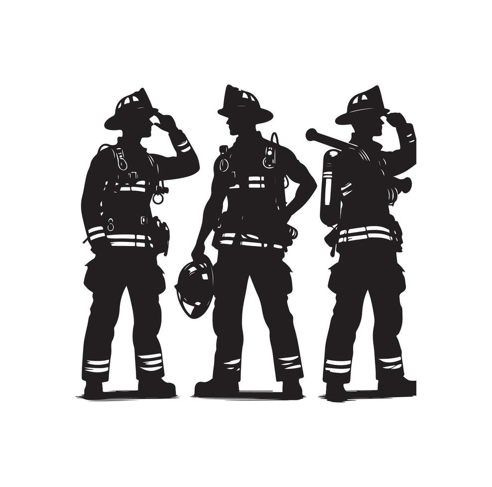 Firefighters group pose silhouette illustration vector