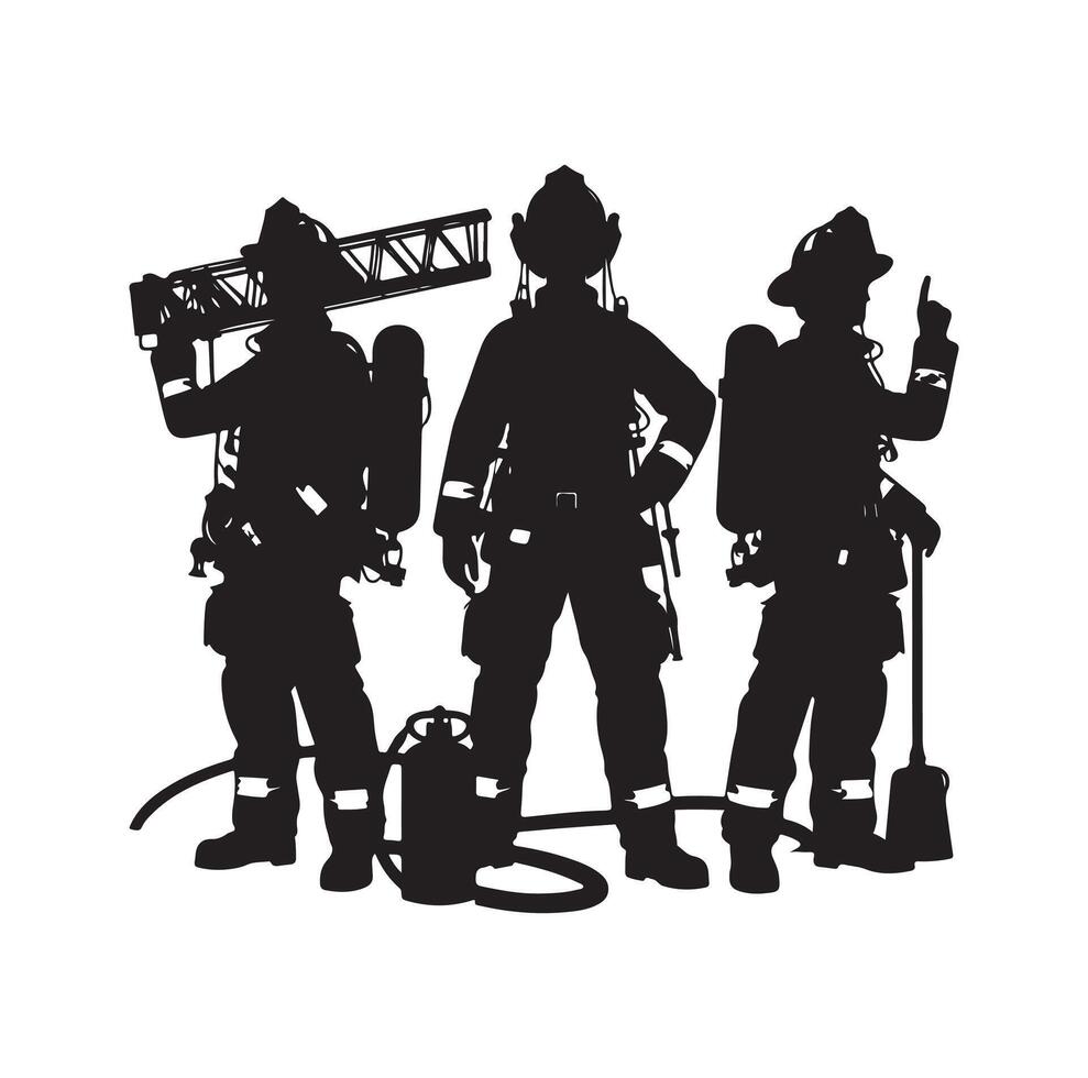 Firefighters group pose silhouette illustration vector