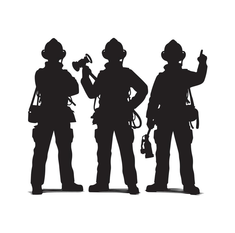 Firefighters group pose silhouette illustration vector