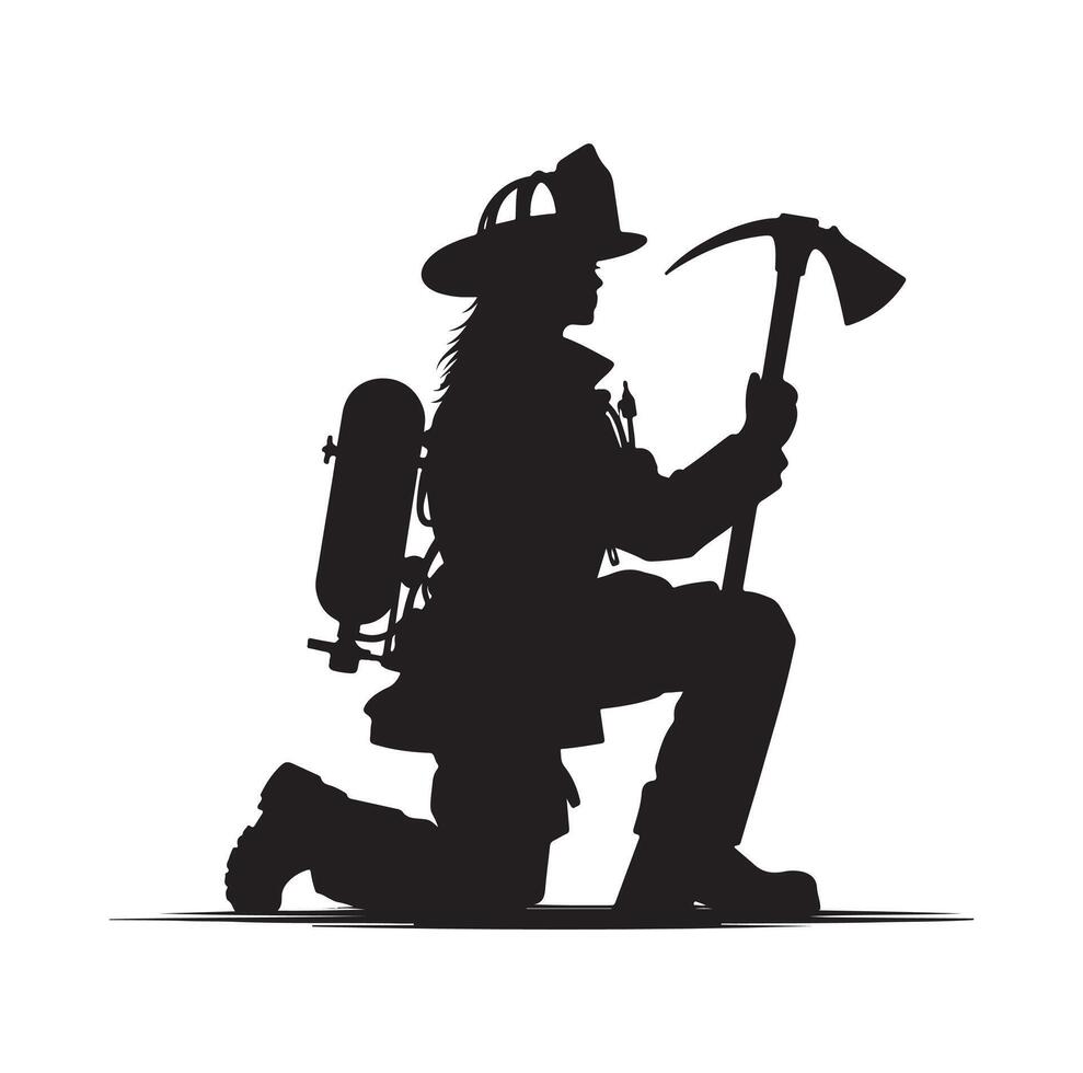 Firefighters group pose silhouette illustration vector