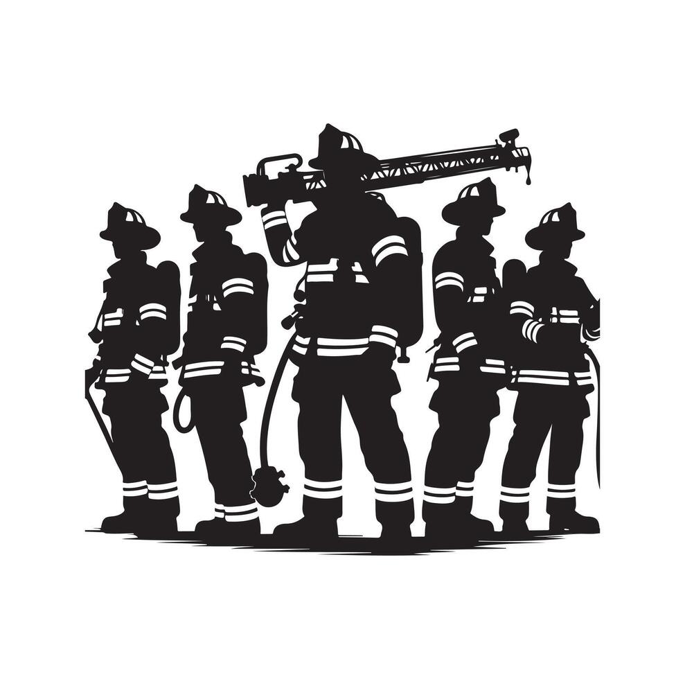 Firefighters group pose silhouette illustration vector