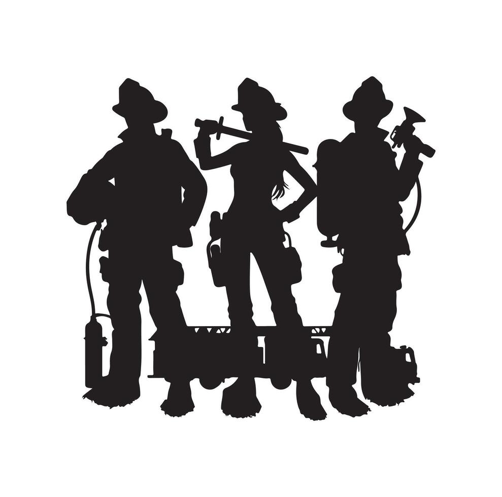 Firefighters group pose silhouette illustration vector