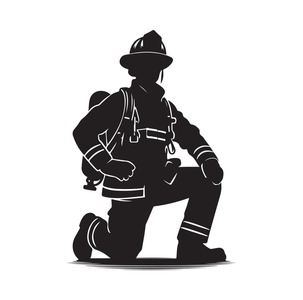Firefighters group pose silhouette illustration vector