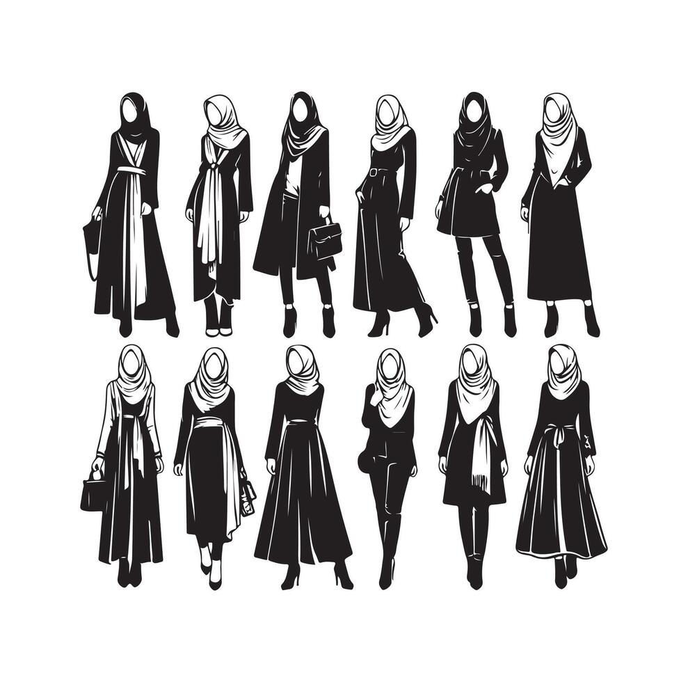 hijab style fashion illustration design silhouette style vector