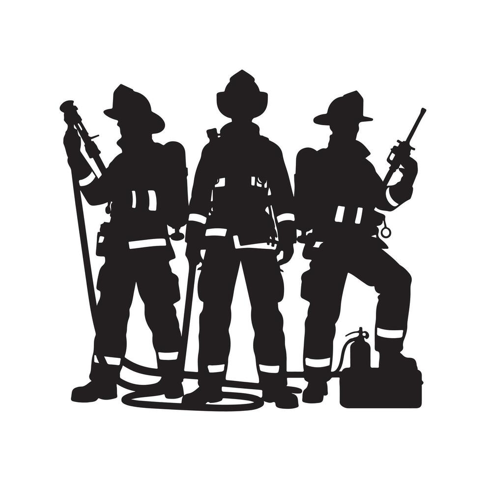 Firefighters group pose silhouette illustration vector