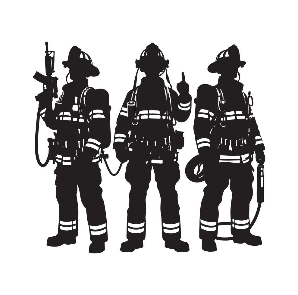 Firefighters group pose silhouette illustration vector
