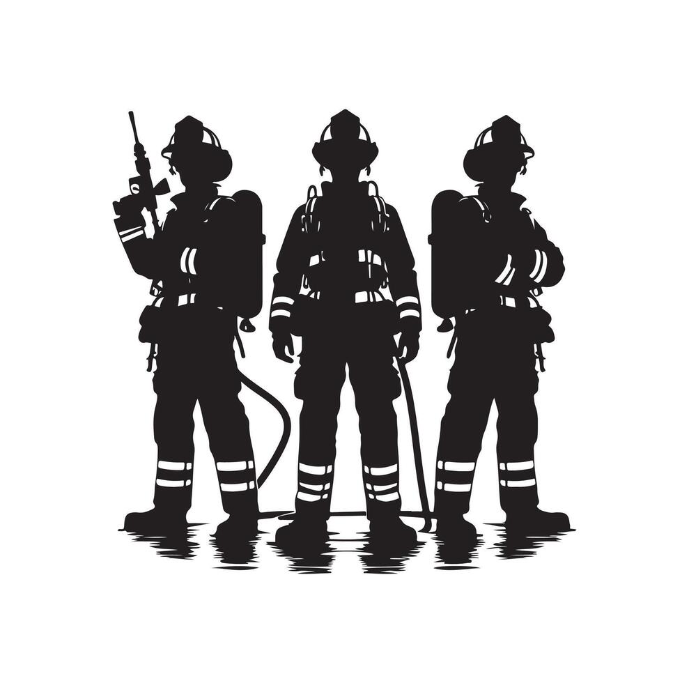 Firefighters group pose silhouette illustration vector