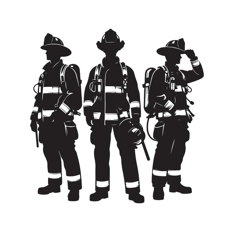 Firefighters group pose silhouette illustration vector