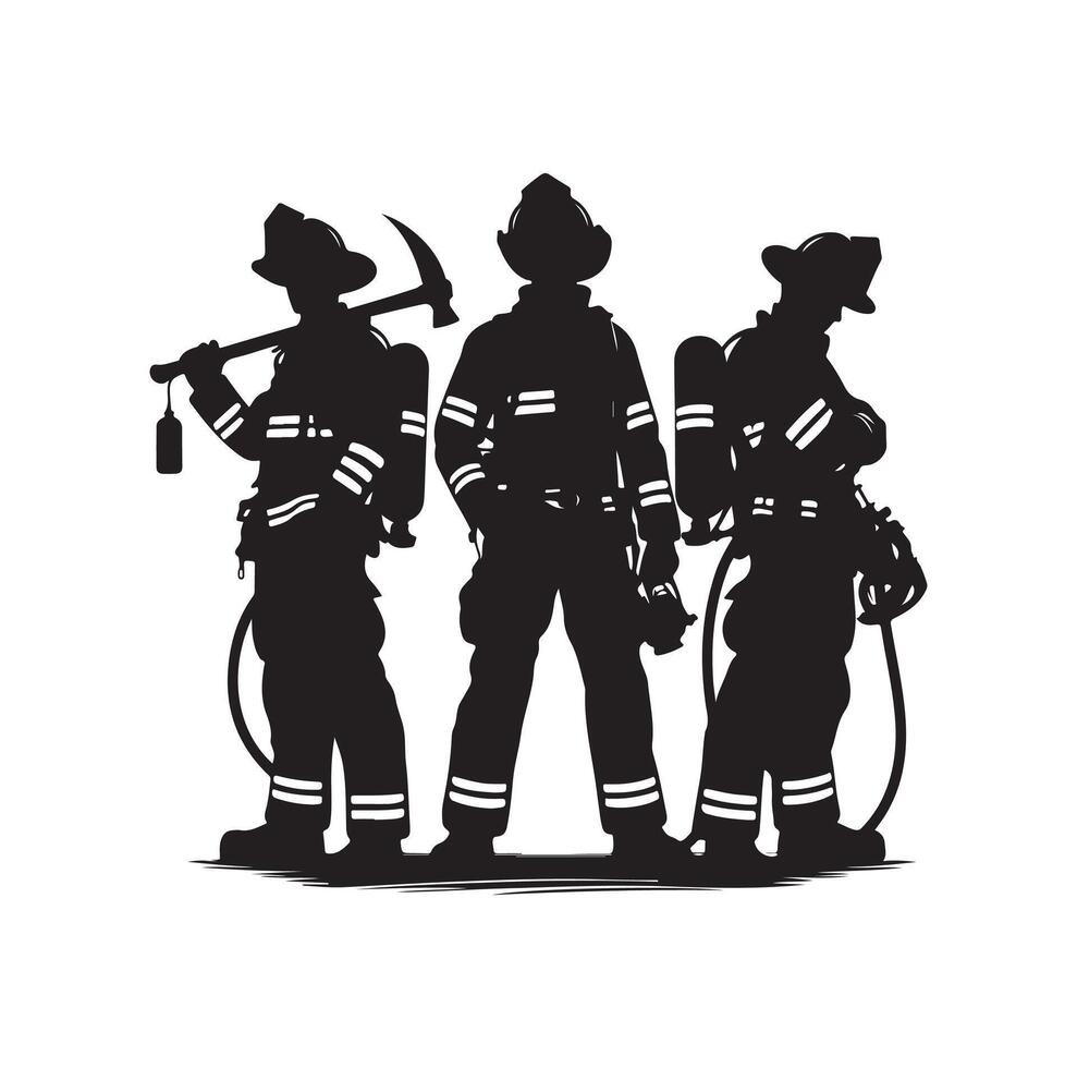Firefighters group pose silhouette illustration vector