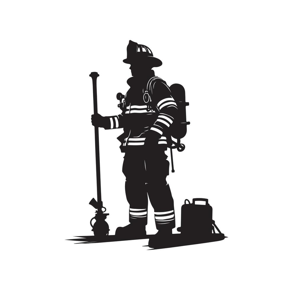 Firefighters group pose silhouette illustration vector