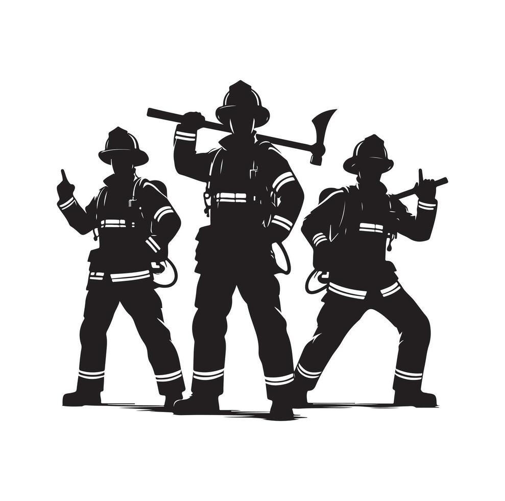 Firefighters group pose silhouette illustration vector