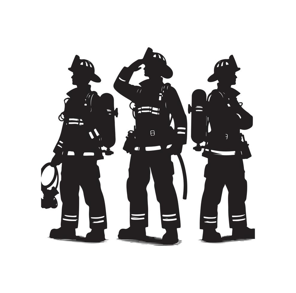 Firefighters group pose silhouette illustration vector