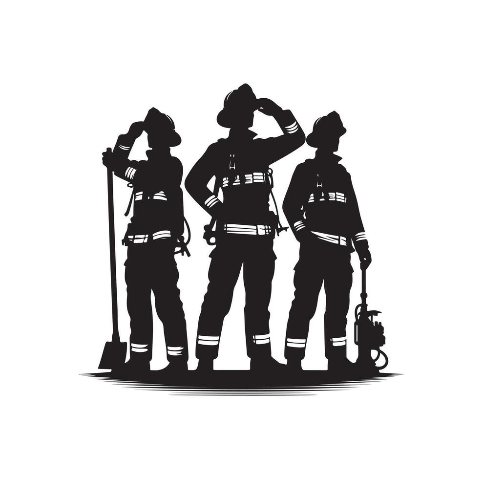 Firefighters group pose silhouette illustration vector