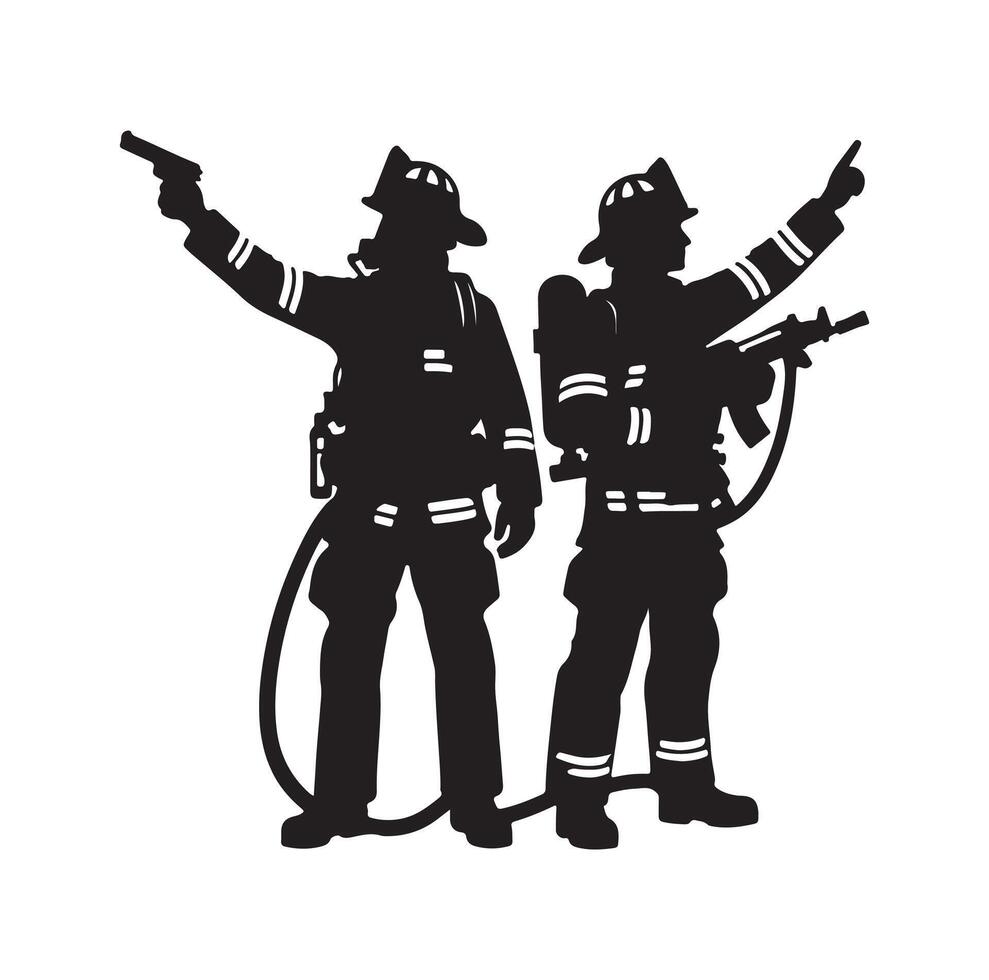 Firefighters group pose silhouette illustration vector
