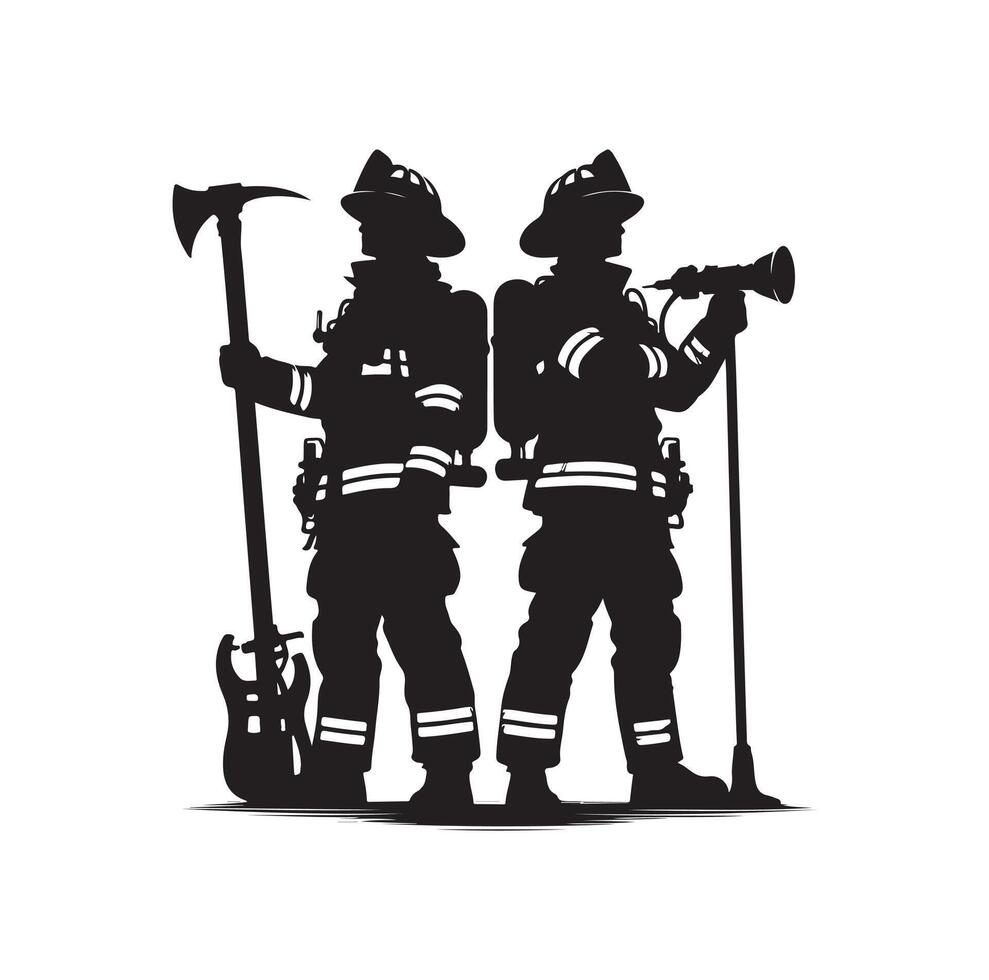 Firefighters group pose silhouette illustration vector