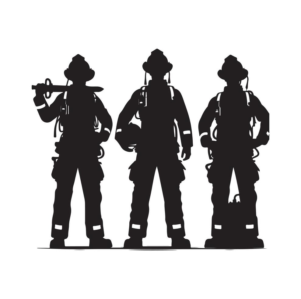 Firefighters group pose silhouette illustration vector