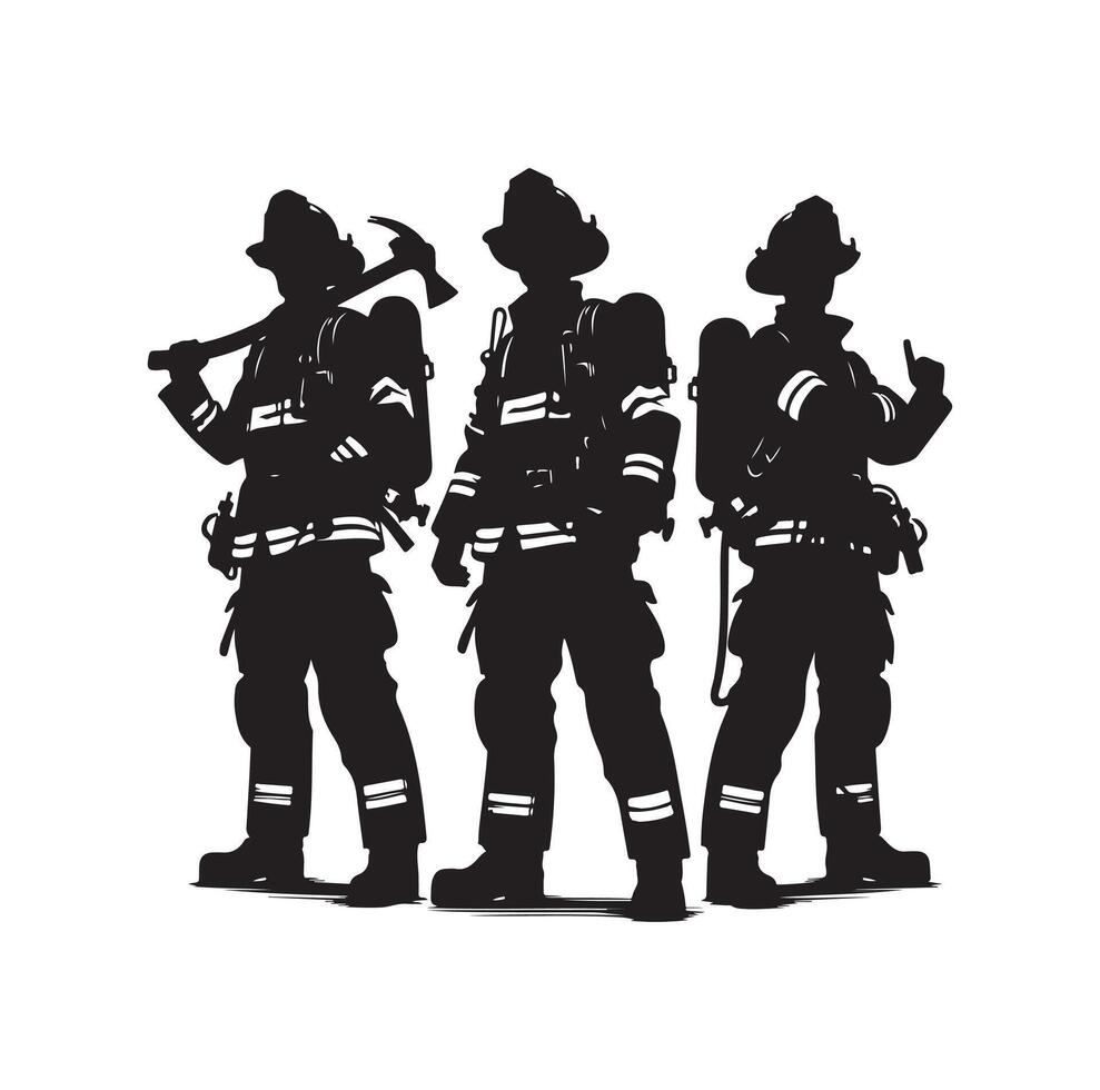 Firefighters group pose silhouette illustration vector