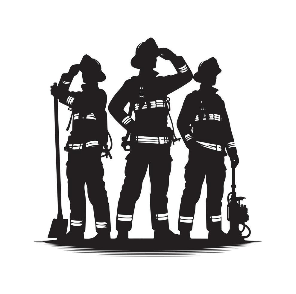 Firefighters group pose silhouette illustration vector