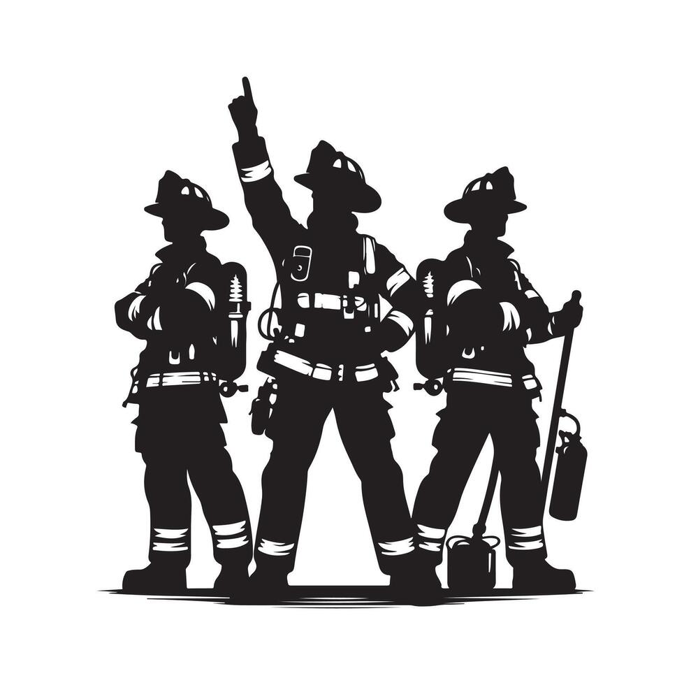 Firefighters group pose silhouette illustration vector