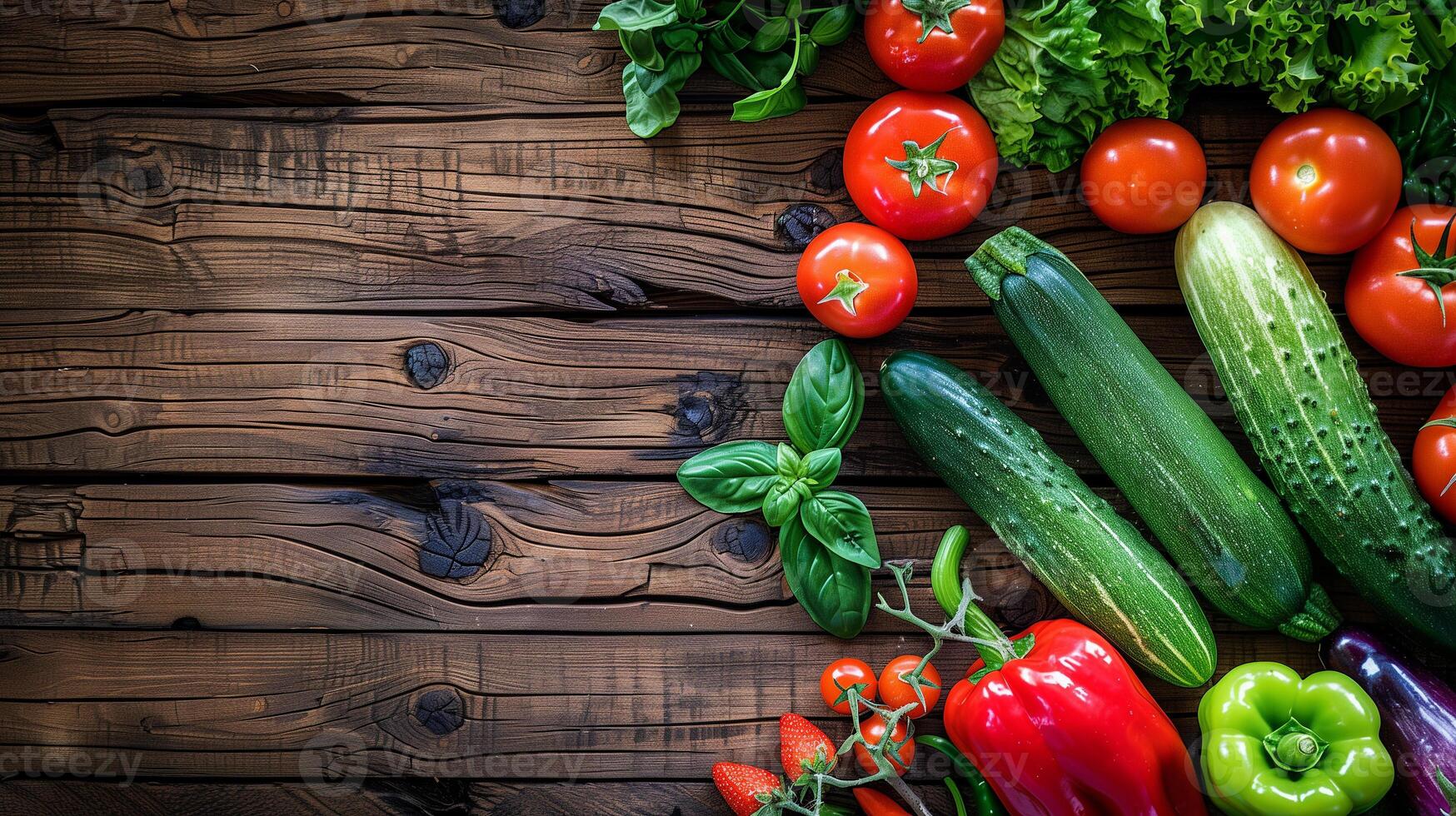 Vegan foods background with copy space. Healthy foods on the wooden table photo