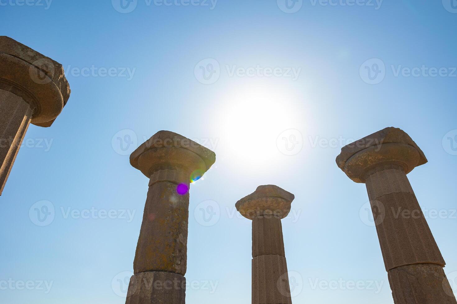 Ancient city ruins concept photo. Columns of the Temple of Athena photo