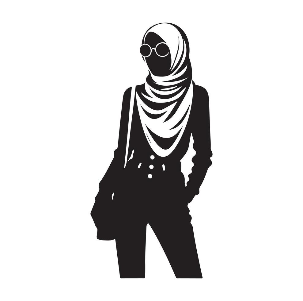 hijab style fashion illustration design silhouette style vector