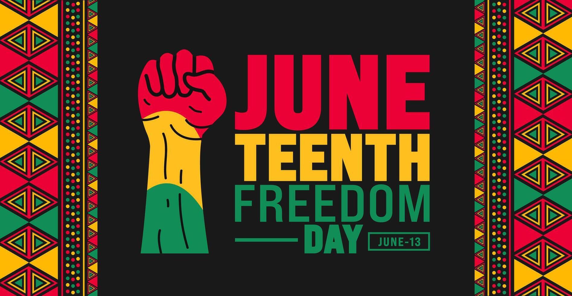 13 June is Juneteenth Freedom Day background template. Holiday concept. use to background, banner, placard, card, and poster design template. vector