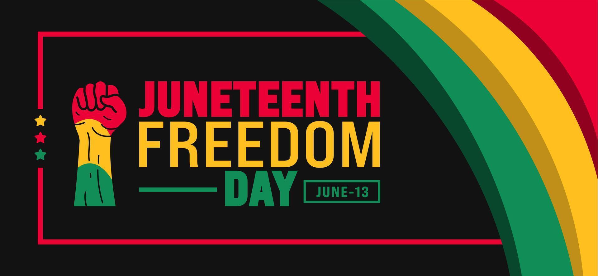 13 June is Juneteenth Freedom Day background template. Holiday concept. use to background, banner, placard, card, and poster design template. vector