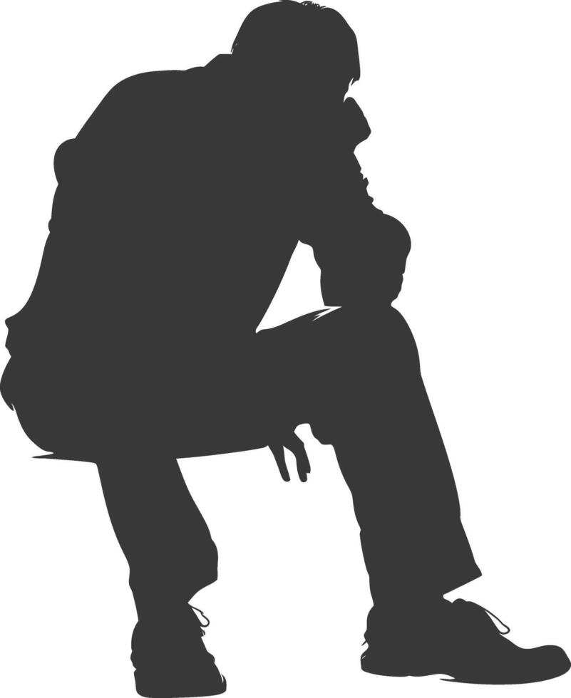 Silhouette sad elderly man sitting alone depressed sitting black color only vector