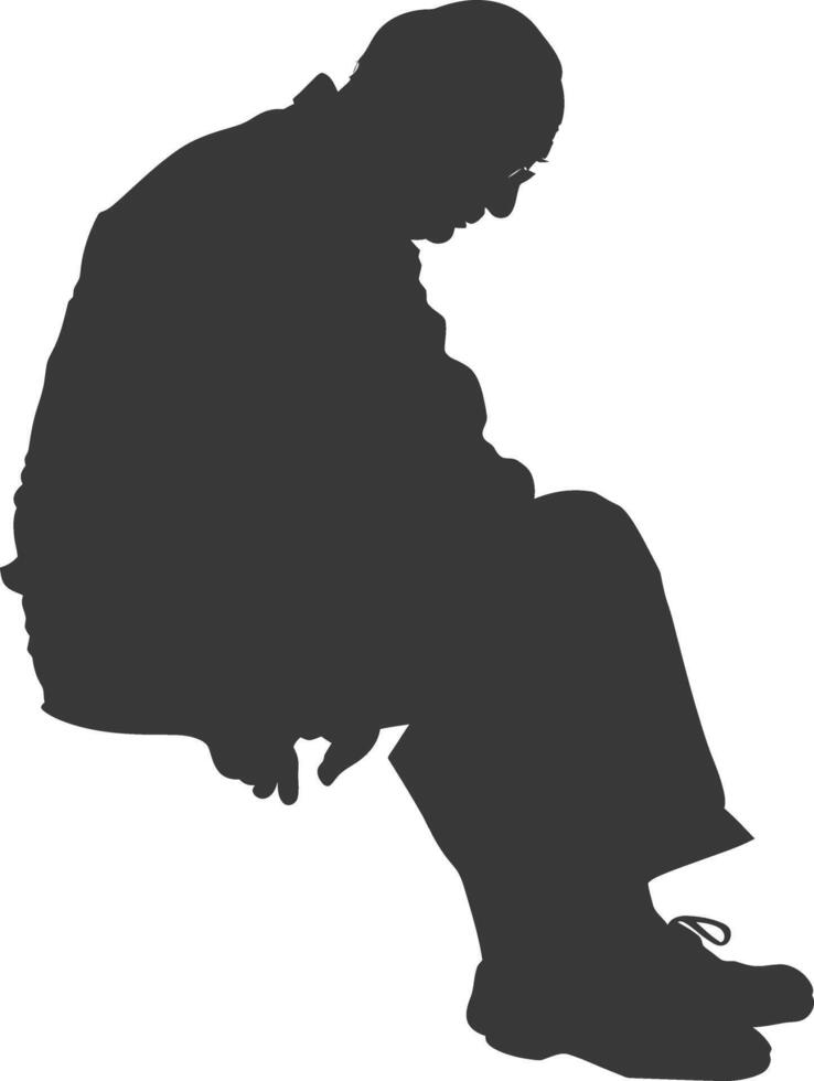 Silhouette sad elderly man sitting alone depressed sitting black color only vector